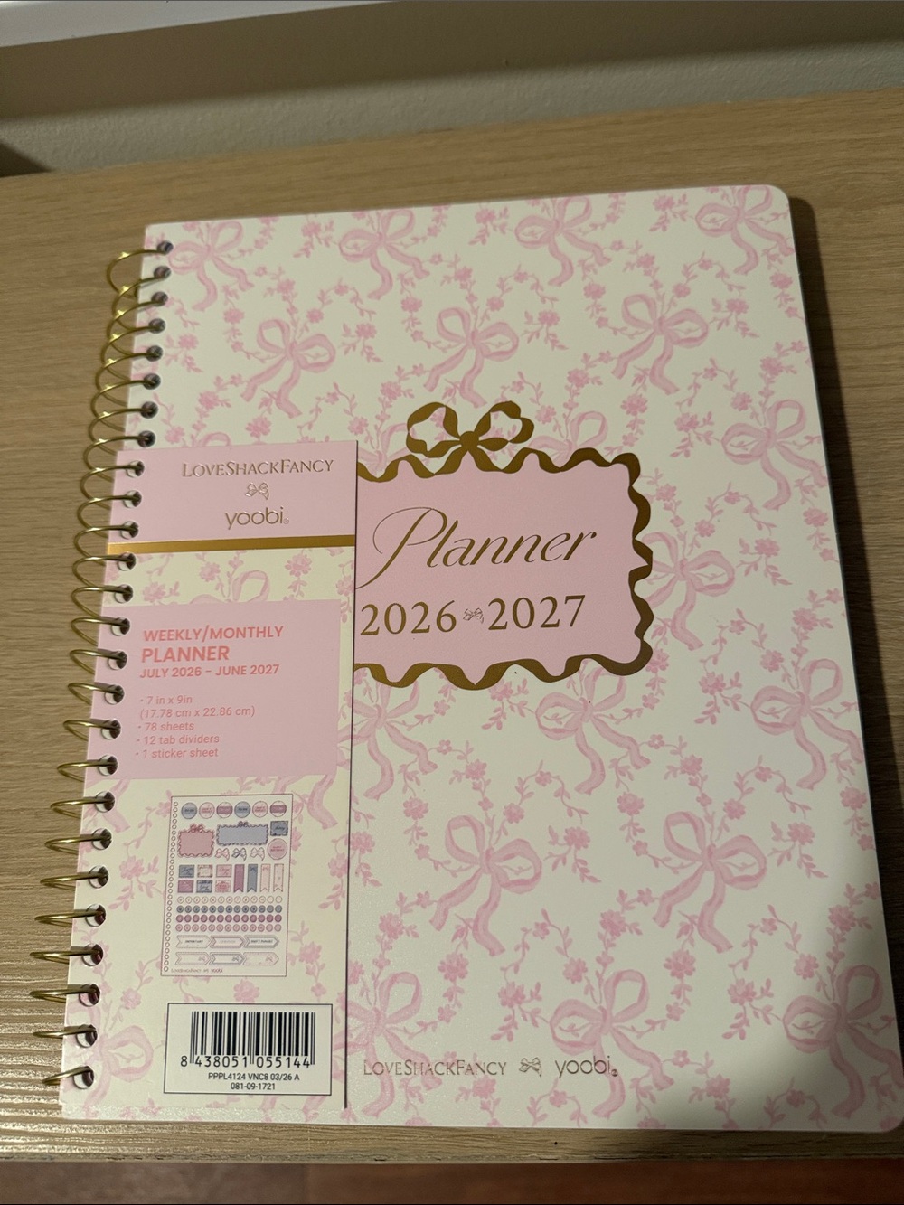 LoveShackFancy Pink Bow 2026-2027 Floral Ribbon Planner